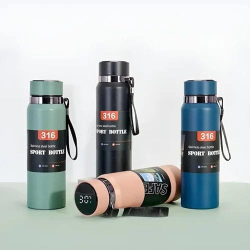 316 Medical Grade Stainless Steel Double Walled Vacuum Insulated Leak Proof Sport Water Bottle With Durable Nylon Carrying Strap 800ml (Random Colour)