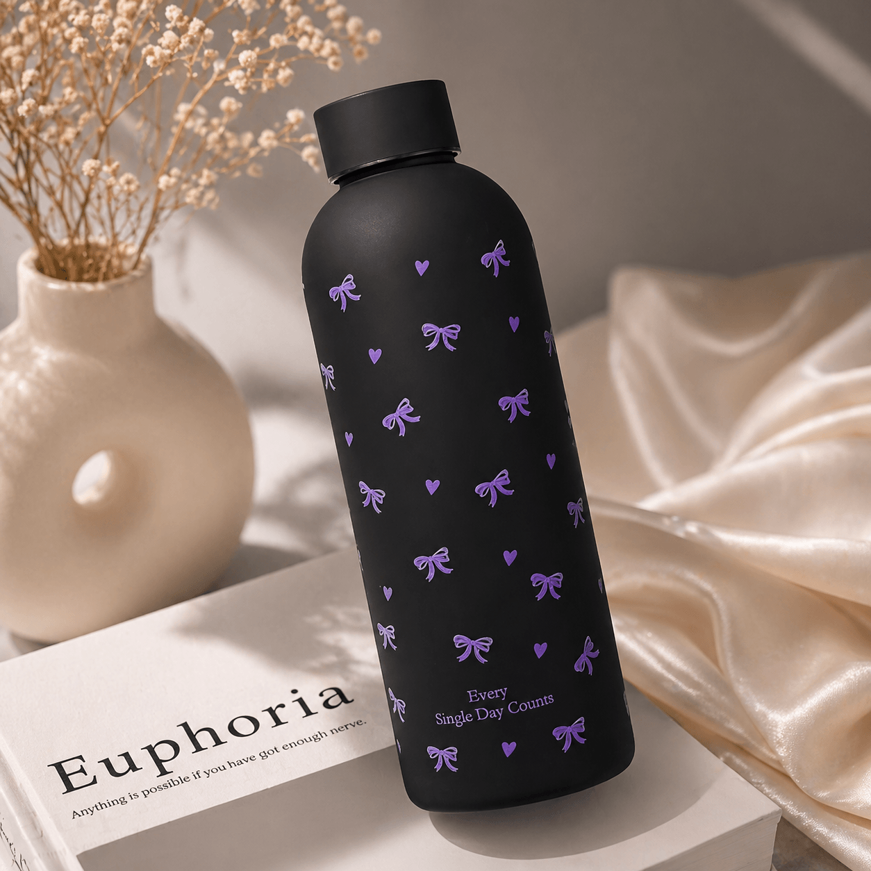 Close-Up of Printed Stainless Steel Insulated Thermos Water Bottle Lid