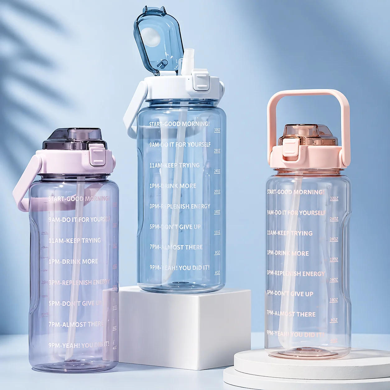 2L Motivational Water Bottle – Transparent Design with Time Markers