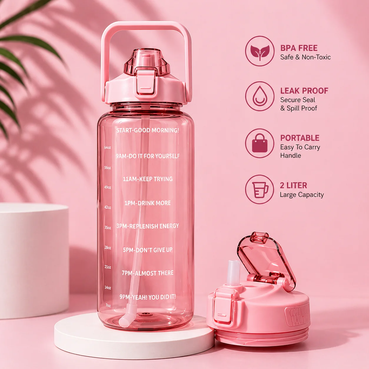 2L Motivational Water Bottle in Hand – Ideal for School and Travel
