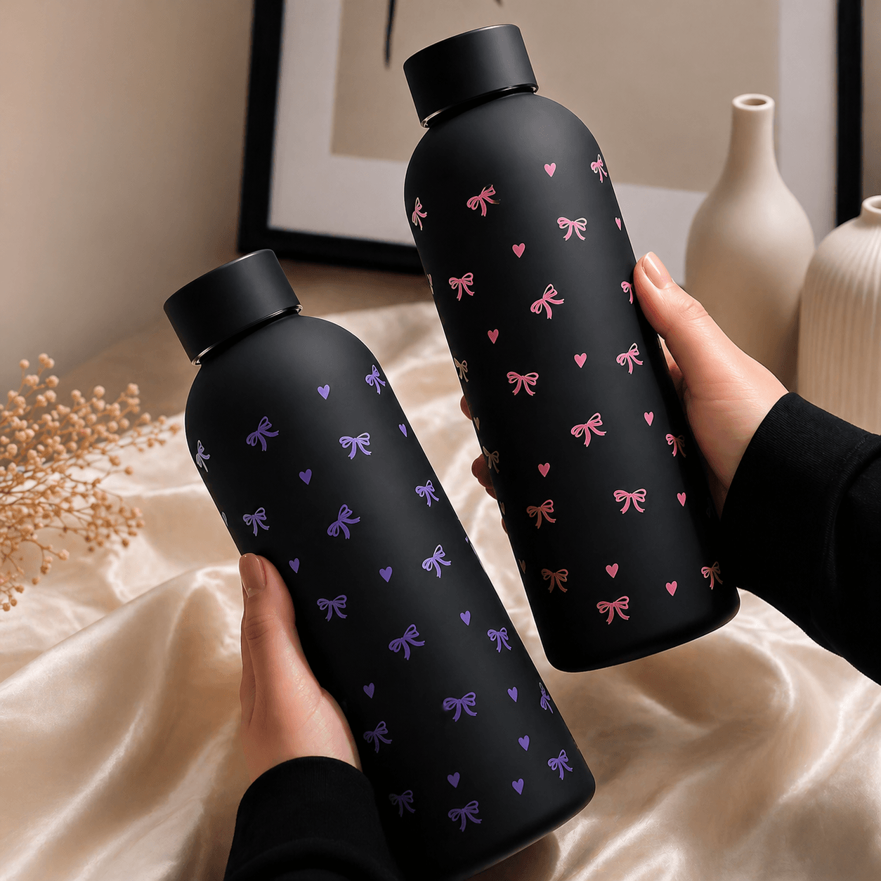 Printed Stainless Steel Insulated Thermos Water Bottle – Front View